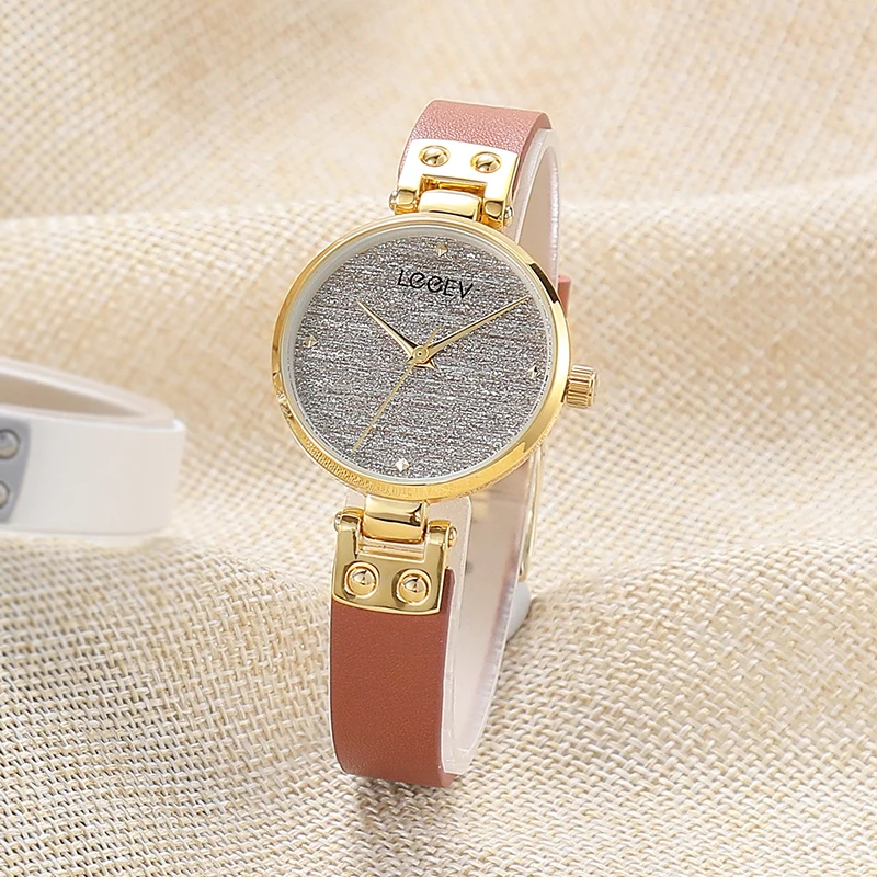 Часы LeeEv женские кварцевые повседневные аналоговые с кожаным ремешком подарок