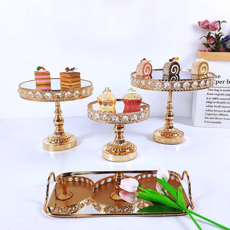 

Gold Cake Stand Set Crystal Cupcake Tray Cake Tools Home Decoration Dessert Table Decorating Party Wedding Display