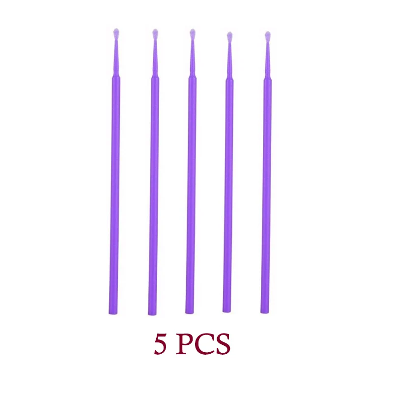 5PCS-Purple 5/100 шт Одноразовые Макияж, ресницы Индивидуальные ресницы снятия ватный тампон микро щетки ресницы для макияжа бровей, инструменты для макияжа - Handle Color: 5PCS-Purple