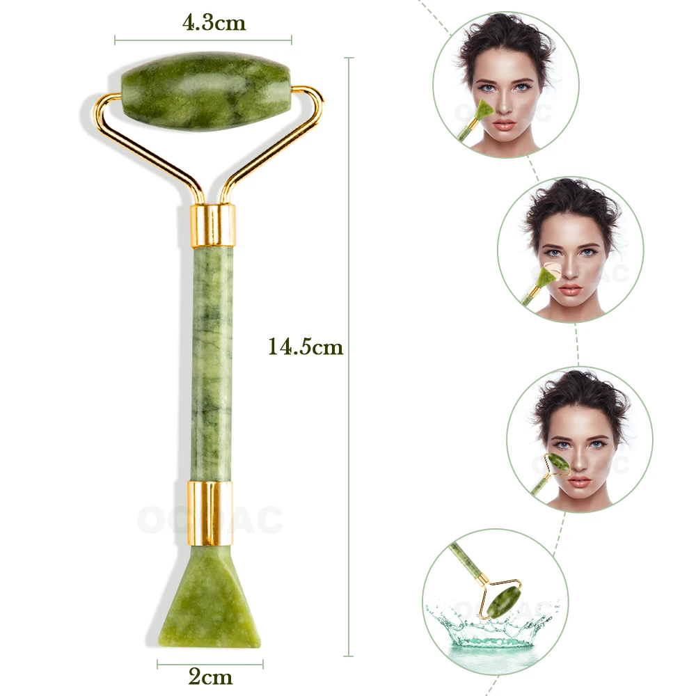

Jade Stone Facial Massage Roller For Face Neck Natural Massager Green Guasha Scraper Set Thin Lift Beauty Slimming Tools Roller