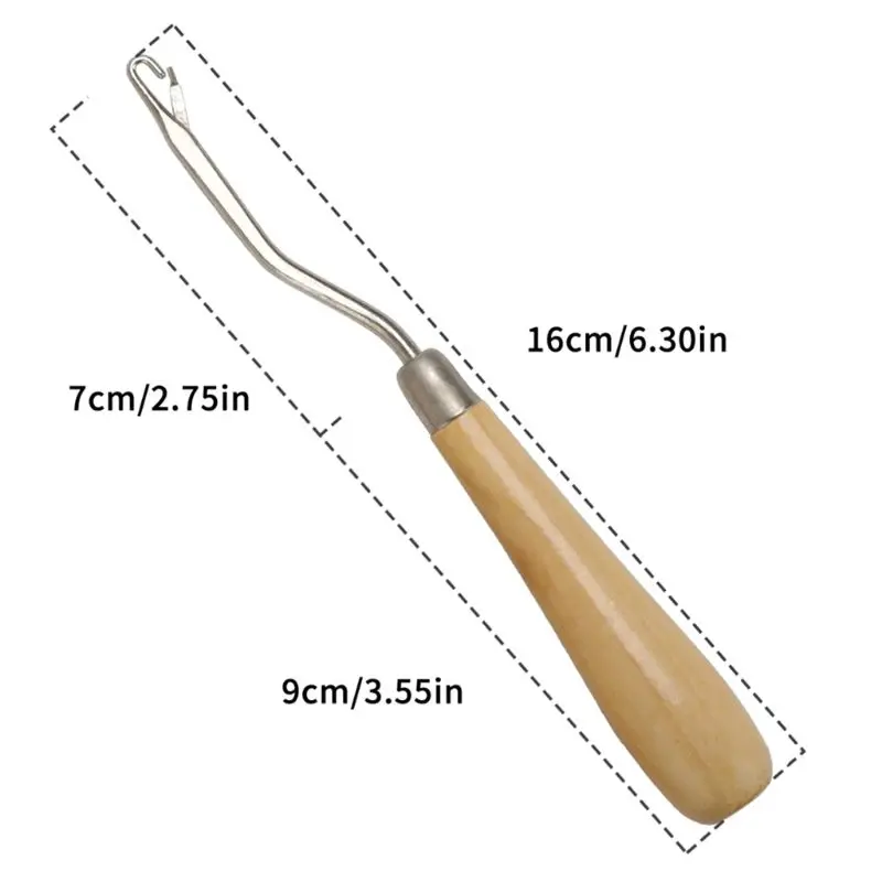 

28TA Latch Hook Tool: Bent, Wooden Handle, 6.5", Beige