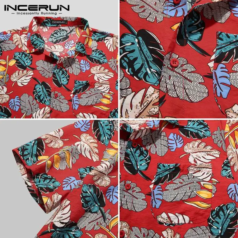 

Summer Printed Men Hawaiian Shirt Streetwear Lapel Short Sleeve Button Blouse 2021 Casual Beach Breathable Camisas INCERUN S-3XL