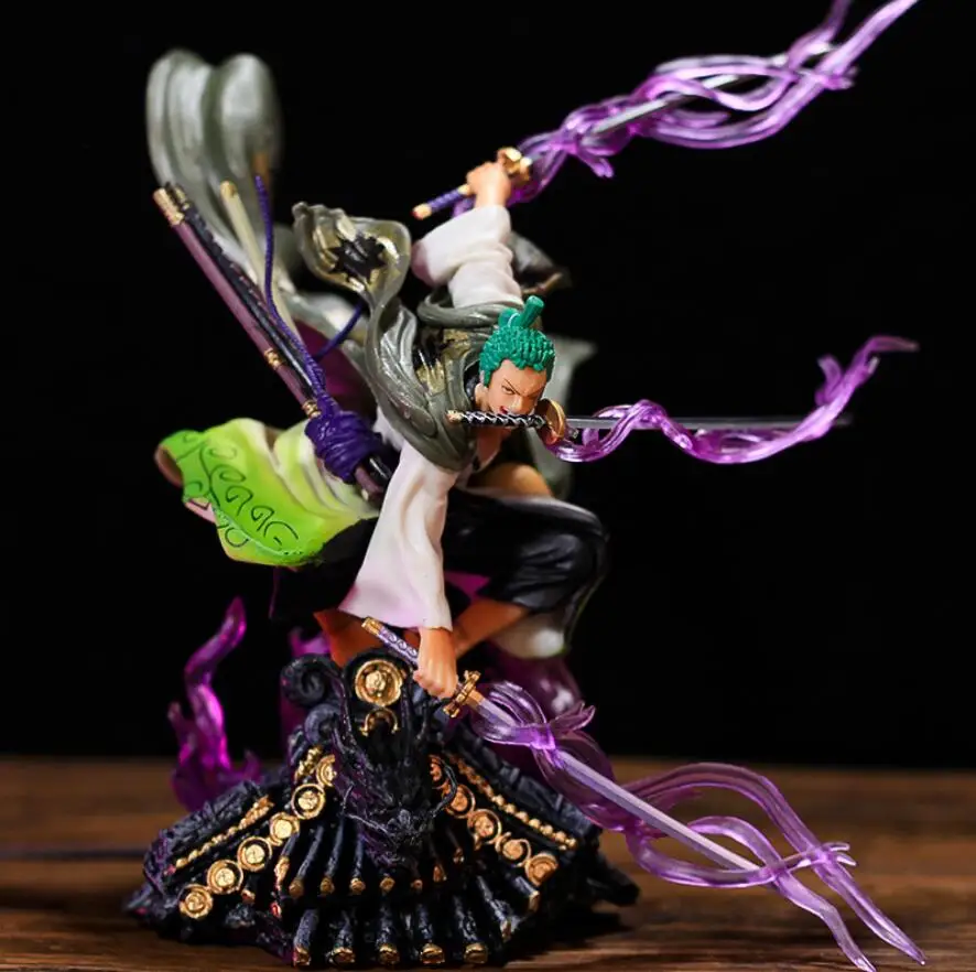 

19cm One Piece Wano Country Kimono Roronoa Zoro Three knife flow Action figure toys collection doll Christmas gift no box