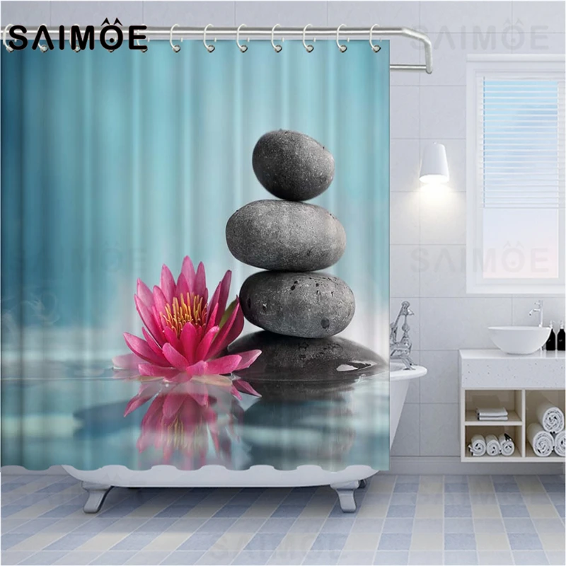 Занавеска для душа SAIMOE с розовыми цветами Штора ванной бабочками ВОДНЫЕ ЛИЛИИ из