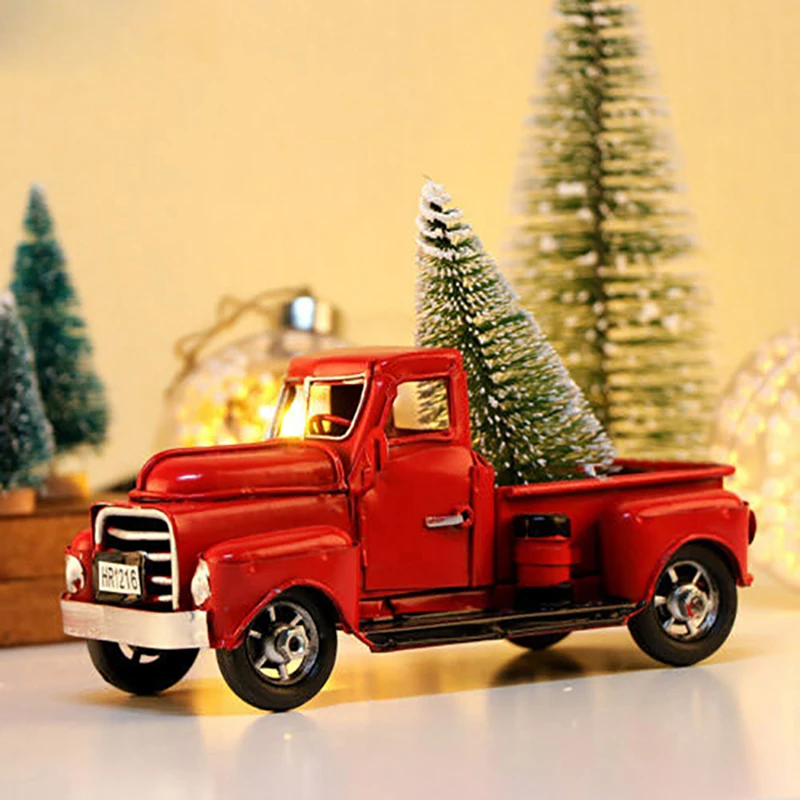 

Рождественский красный металлический грузовик детский Винтажный Грузовик с подвижными колесами декор для стола X
