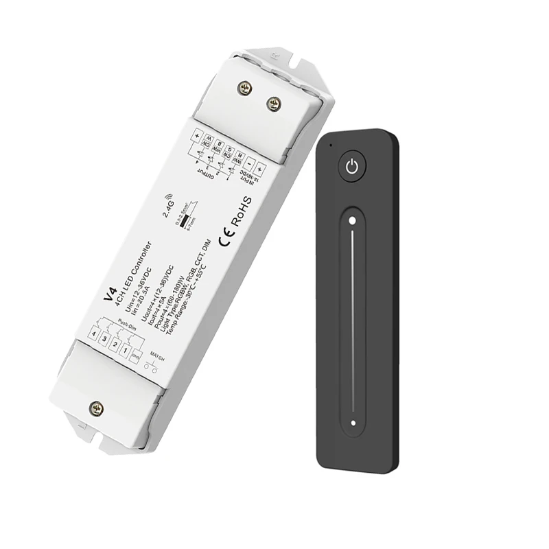 

Led Single Strip Dimmer 2.4G RF Touch Remote 12V-24V 4 Channel 5A Output Push Dim Wireless Receiver 5050 3528 Strip Tape Ribbon