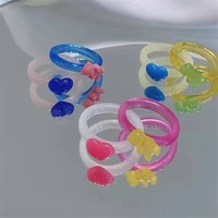 new korean cute cartoon colorful geometric heart acrylic resin bear rings set for women girls fashion transparent rings jewelry