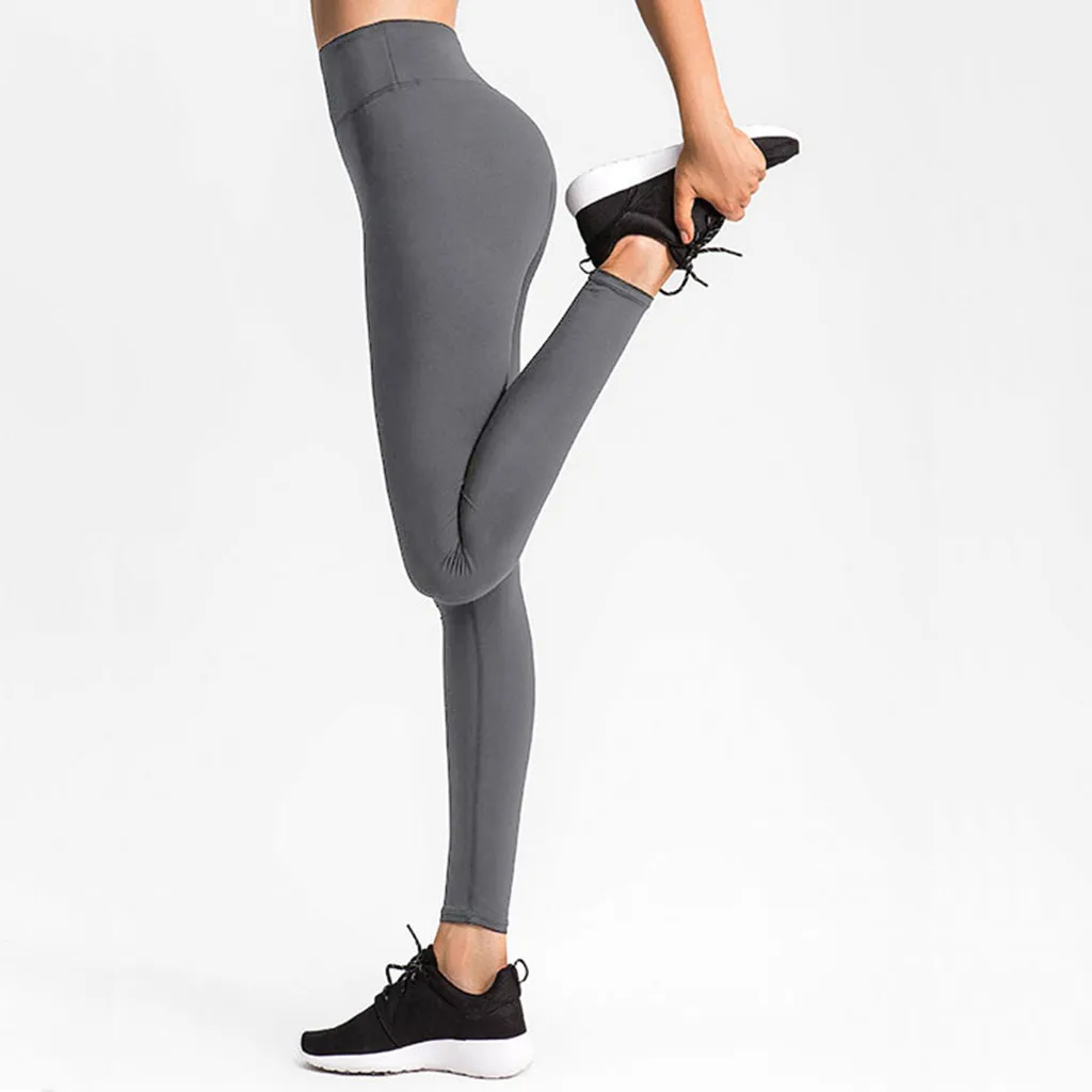 Бесшовные Леггинсы для йоги с высокой талией в простом стиле спортивные штаны