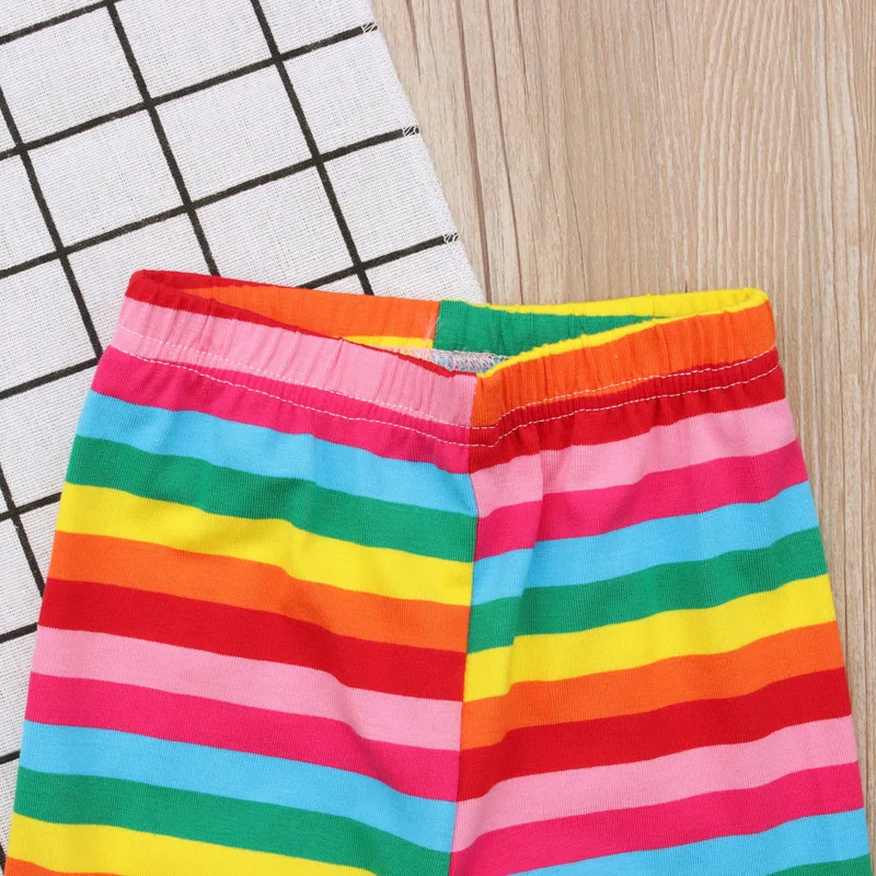 

Fashion Summer Children Clothes With Strapless Letter Tops + Striped Rainbow Pants Baby Girls Outfits Meisjes Kleding