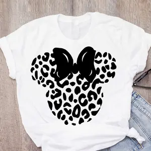 Women's T-shirt cartoon leopard bow T-shirt short sleeve print casual women's clothing tops graphic T-shirt Harajuku shirt women 10 item image