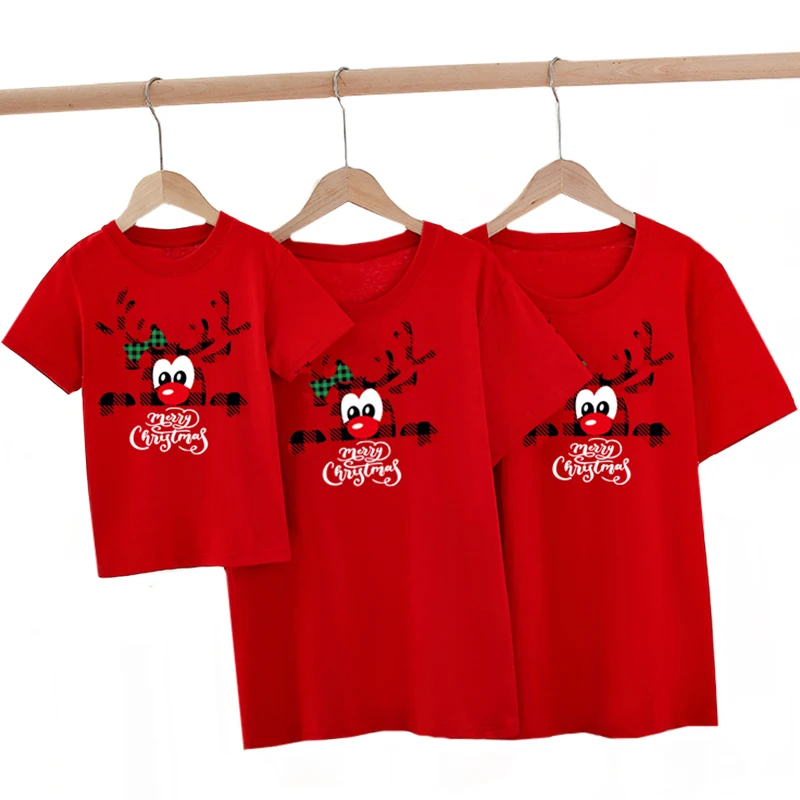 

Family Matching T-Shirt Christmas Deer Father Mother Son Daughter Matching Clothes Xmas Family Look Adult Kids Top Baby Jumpsuit