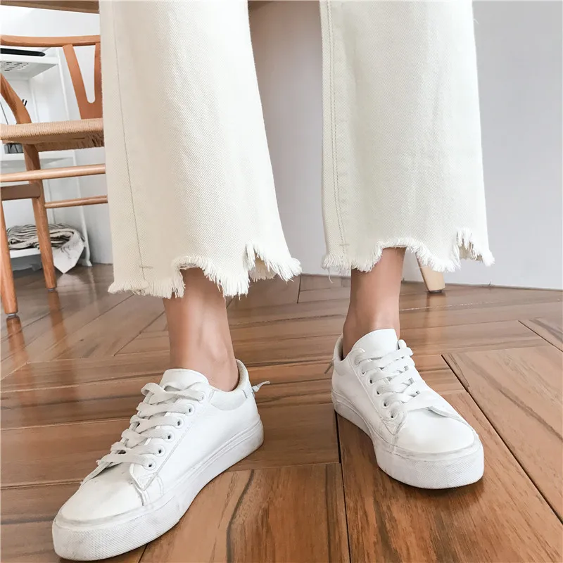 

High Waist Jeans Women Ripped Leisure Solid Simple Trendy Ankle-length Irregular Slim All-match Womens Straight Streetwear Chic