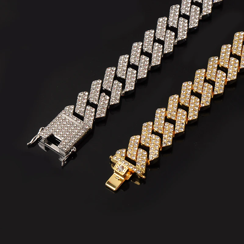 

Hip Hop 1Kit 20MM Watch +Necklace +Bracelet Heavy Iced Rhinestones Prong Cuban Chain CZ Bling Rapper Necklaces For Men Jewelry