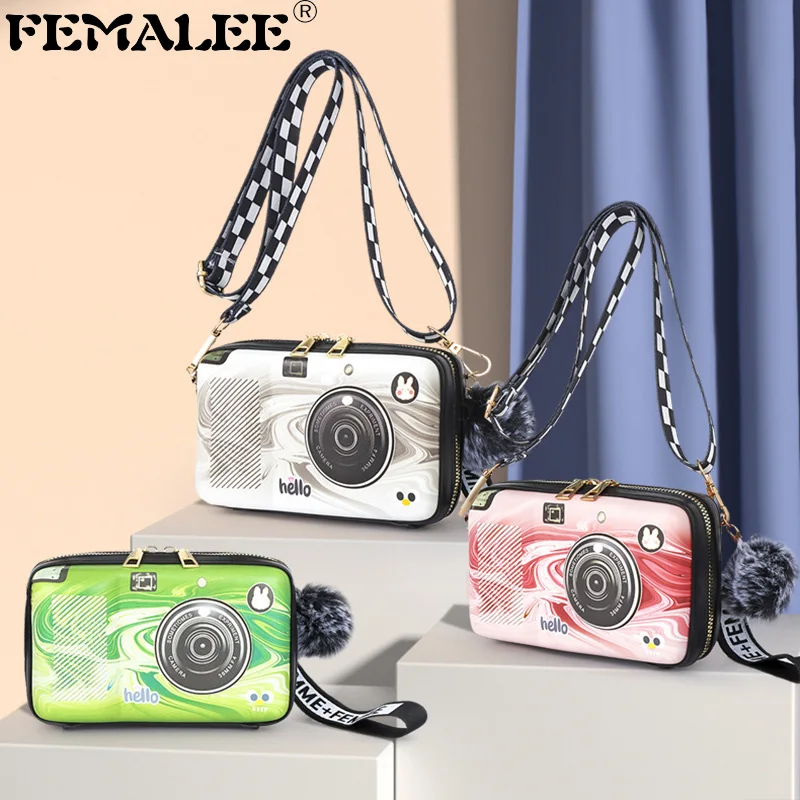 

Trendy PU Cartoon Camera Bag 2022 Handbags Girl Fashion Graffiti Shoulder Bags Ins Wide Shoulder Strap Women Messenger Box Bag