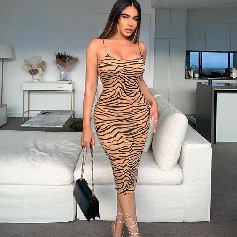 

High quality PB Stylish Leopard Slip Dress Sexy Sleeveless Backless Knee Length Celebrity Party Club Vestido Drop Shipping