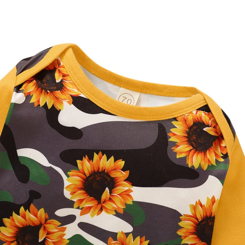 

2Pcs Spring Autumn Newborn Baby Girls Boys Long Sleeve Sunflower Print Bodysuit+Headband Set Baby Clothing Outfits 0-12M