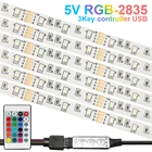 Гибкая светодиодная лента SMD2835 RGB с 3 кнопками, LED лампа с дистанционным управлением по Bluetooth, освещение для фона телевизора, LED Декор, 5 в постоянного тока