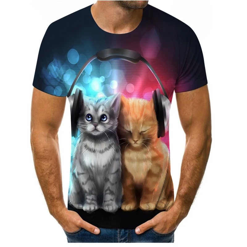 

Summer new men's 3DT shirts Cute cat series 3D digital printing men and women couples fashion cool loose T-shirts