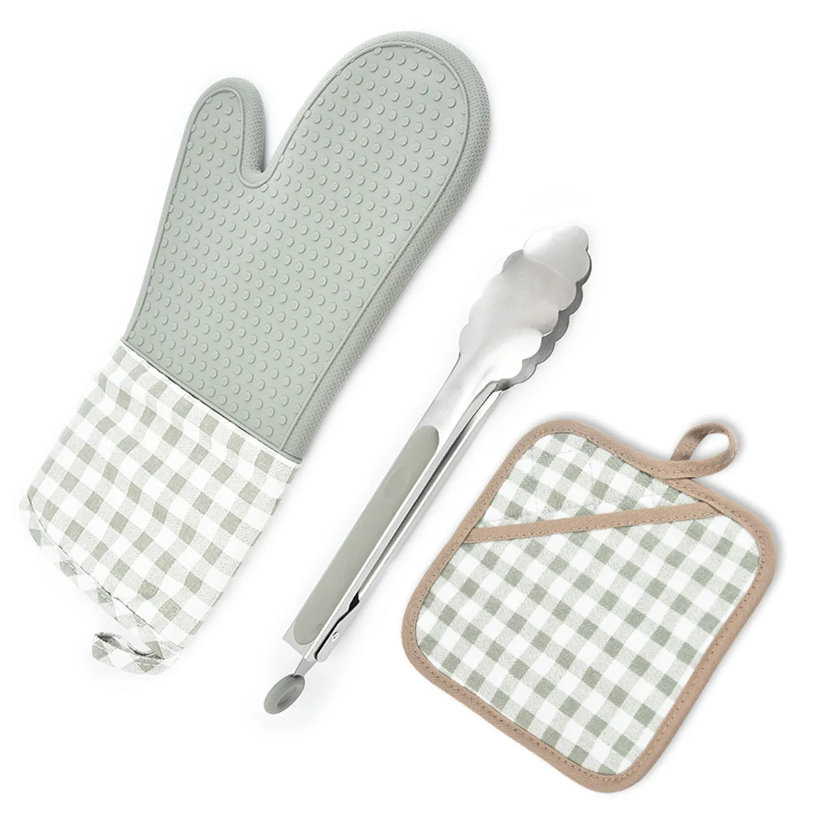 

3pcs/Set Oven Mitt Pot Holder Set Soft Cotton Pad With Heat Resistant Kitchen Oven Glove Tong Kitchen Accessories