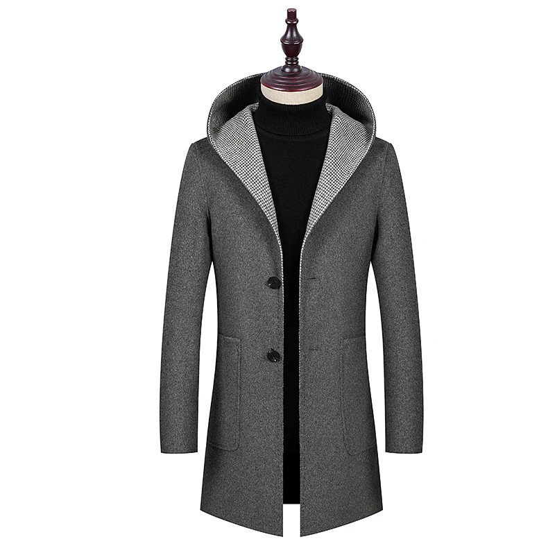 2019 осень и зима новое двустороннее шерстяное пальто с капюшоном карманами