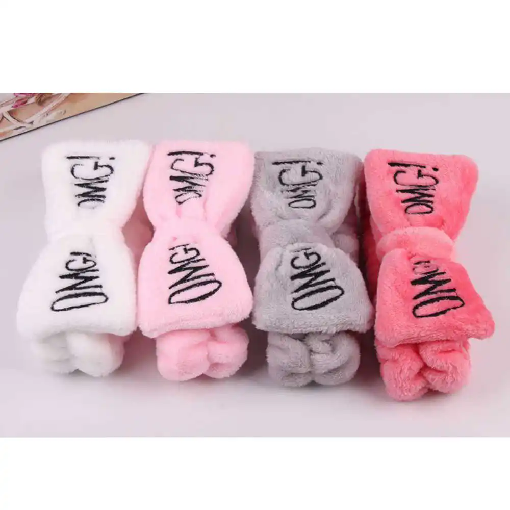 

2020 New OMG Letter Coral Fleece Wash Face Bow Hairbands For Women Girls Headbands Headwear Hair Bands Turban Hair Accessories