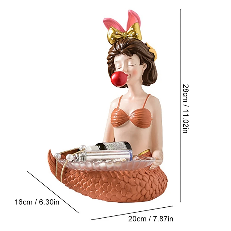 

Nordic Bubble Mermaid Girl Storage Tray Sculpture Ornament Resin Desktop Sundries Tray Figurines for Home Decor