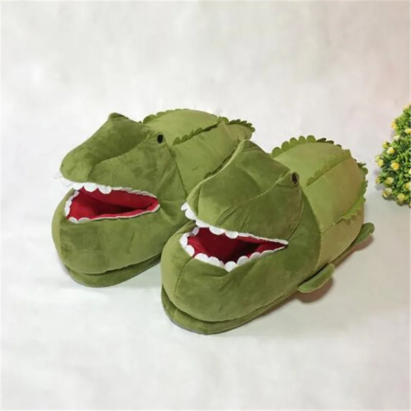 Женские зимние хлопковые шлепанцы Симпатичные Мультяшные крокодиловые с
