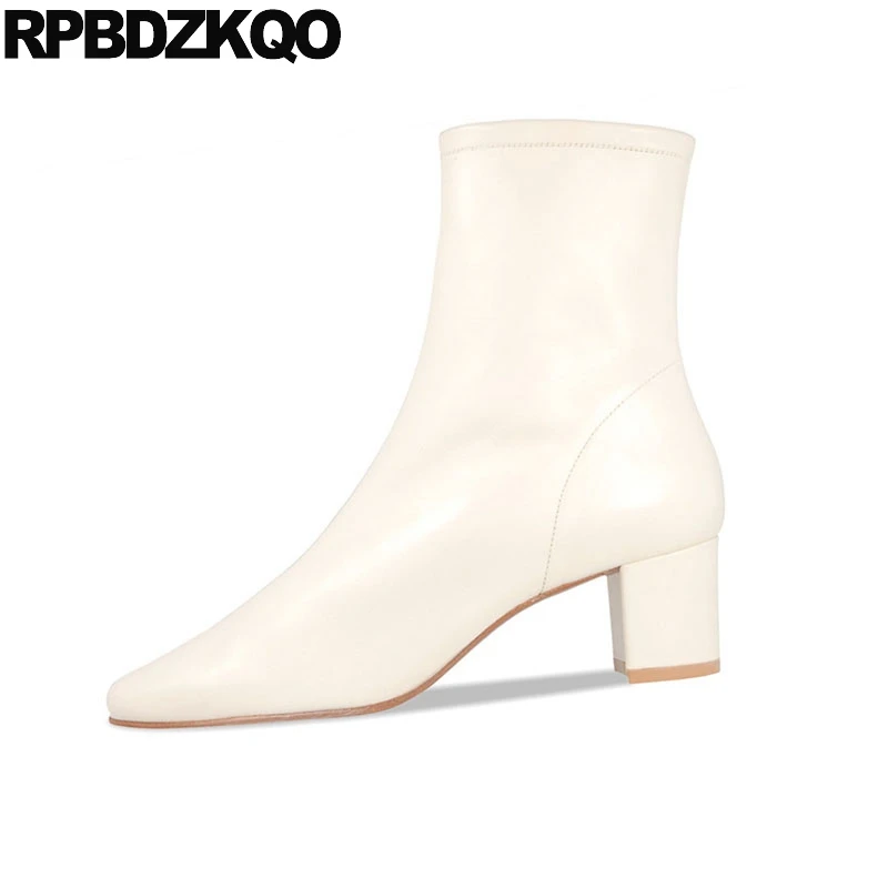 Женские Водонепроницаемые ботильоны на среднем каблуке Черные с квадратным