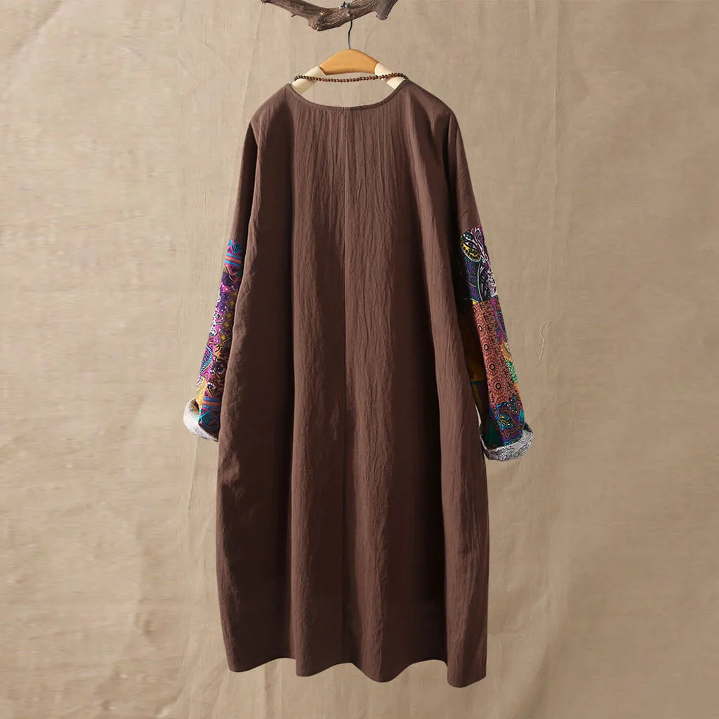 Блузка женская размера плюс с длинным рукавом Модная хлопковая льняная туника