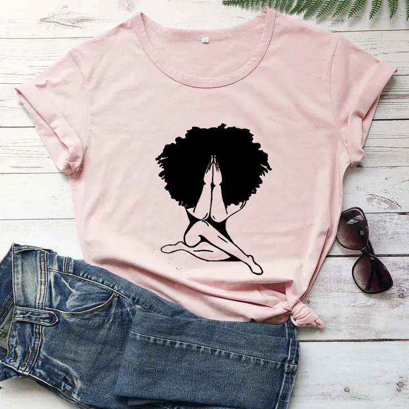 Женская хлопковая футболка с коротким рукавом и принтом в виде афро-молитвы