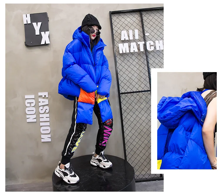 Oversize Down Jacket women Streetwear Warm Parka thick winter Coat Women Hooded Cotton Jackets Retro Coat With a scarf 234