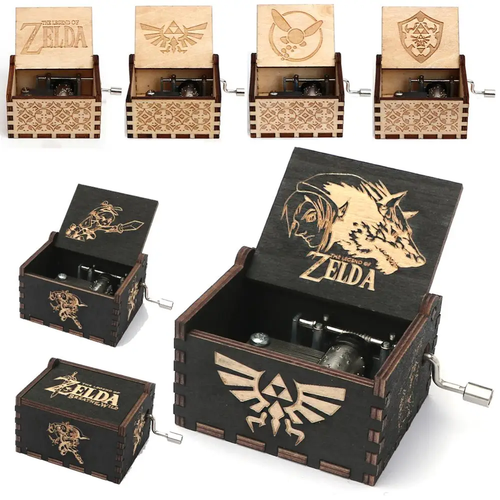 Оптовая продажа антикварная резная деревянная музыкальная шкатулка Zelda