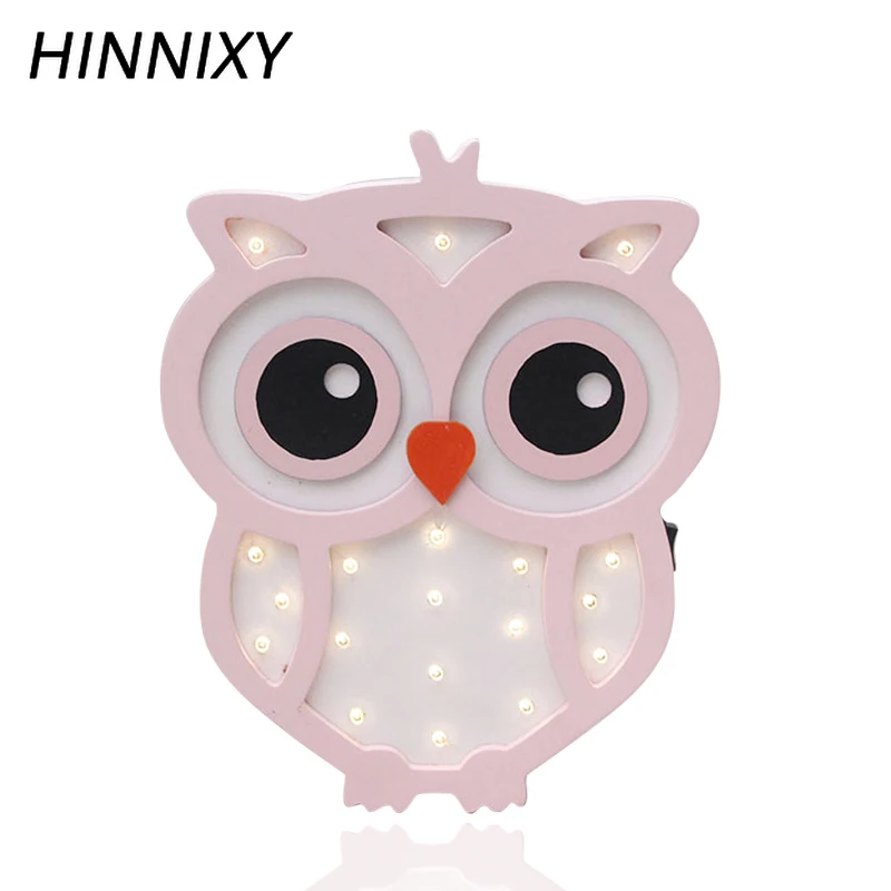 Hinnixy сова кошка ночник для детской спальни Декор лампа розовый синий дерево