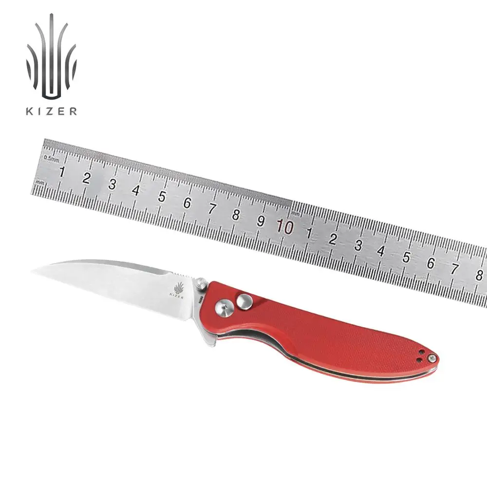 Охотничий нож Kizer V3566N3 Sway back 2020 новый с кнопкой и красной ручкой G10 уличные