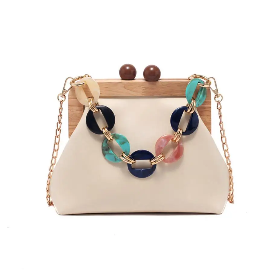 

New female bag wooden clip mouth small square bag fashion versatile chain handbags high quality shoulder crossbody bag 2020