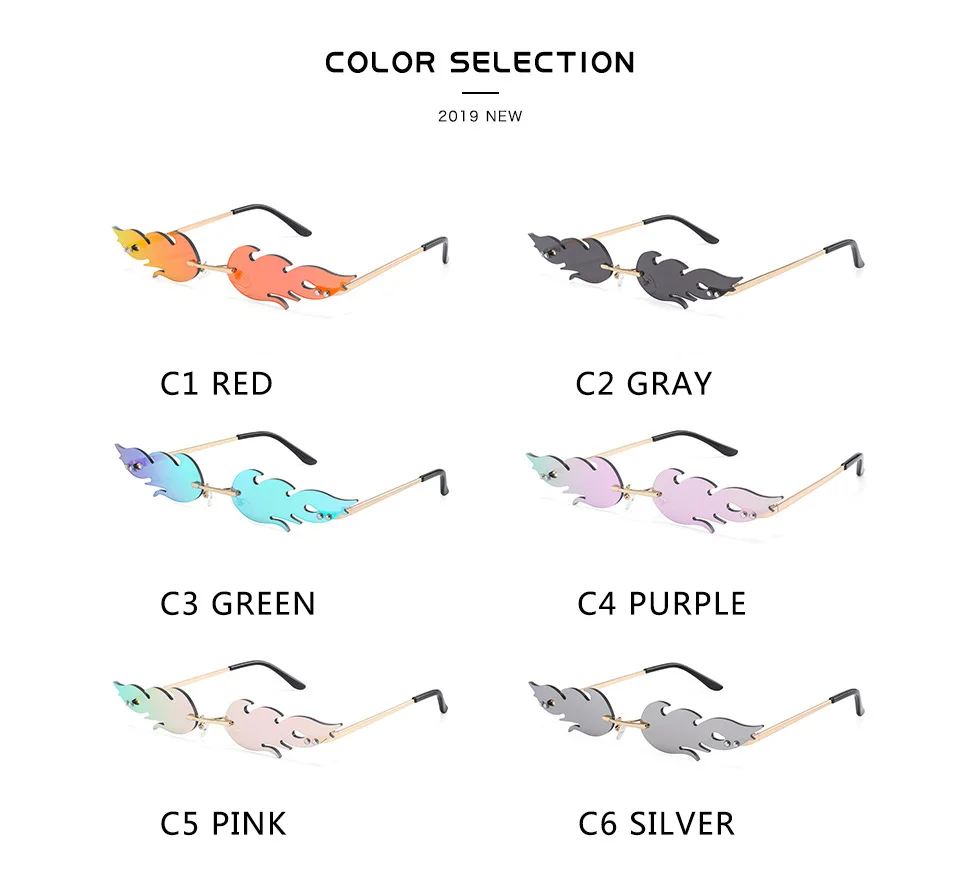 

Vintage Fire Flame Sunglasses Women Men Rimless Sunglasses Luxury Brand Rectangle Fashion Sun Glasses Clear Streetwear Shades
