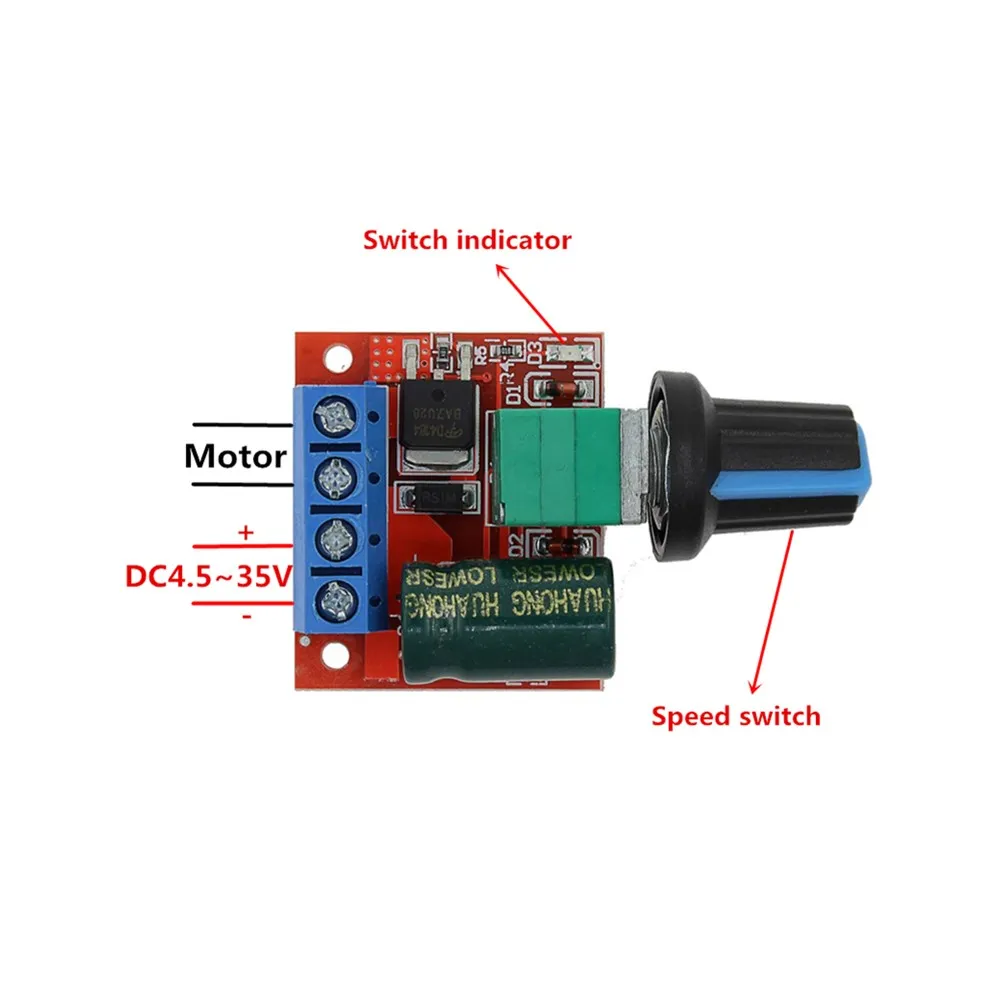Мини DC 4 5 В 35 5A 90W PWM контроллер скорости двигателя постоянного тока модуля