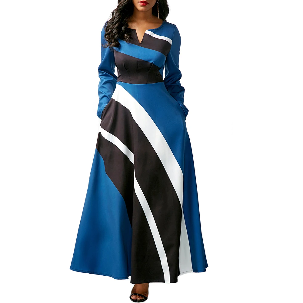 

Sexy V Neck Striped Ball Gown Maxi Dresses 2020 Summer Autumn Casual Plus Size Elegant Slim Long Party Dress Vestidos
