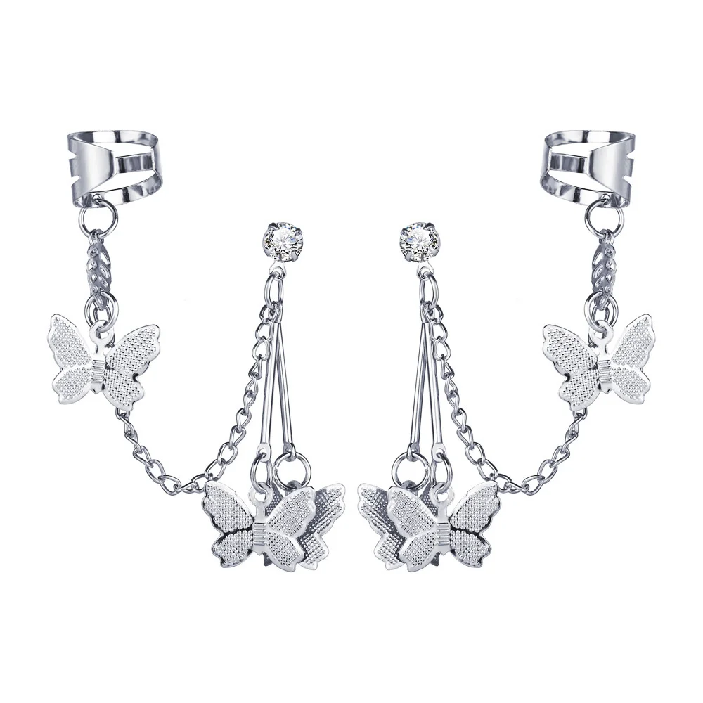 

1 шт. длинные серьги-бабочки с кисточками для женщин, клипсы в форме листьев, серьги-Крючки из сплава, поддельные пирсинг спираль, пирсинг, се...