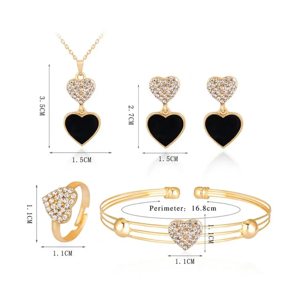 

Ladies Vintage Black Heart Pendant Necklace Earrings Ring Bracelet Jewelry Set
