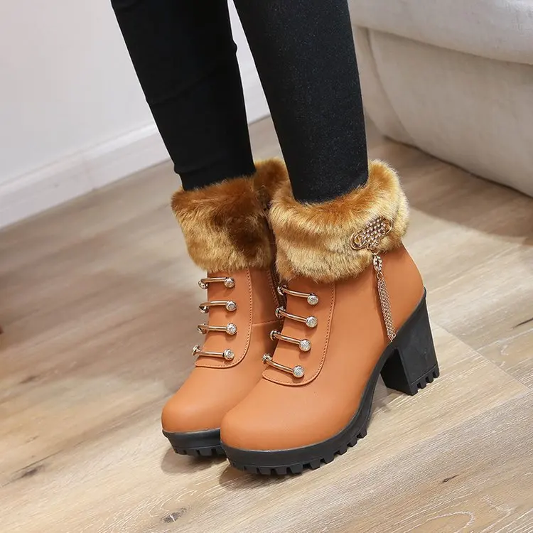 Зимние женские ботинки повседневные ботильоны без шнуровки однотонные теплые на