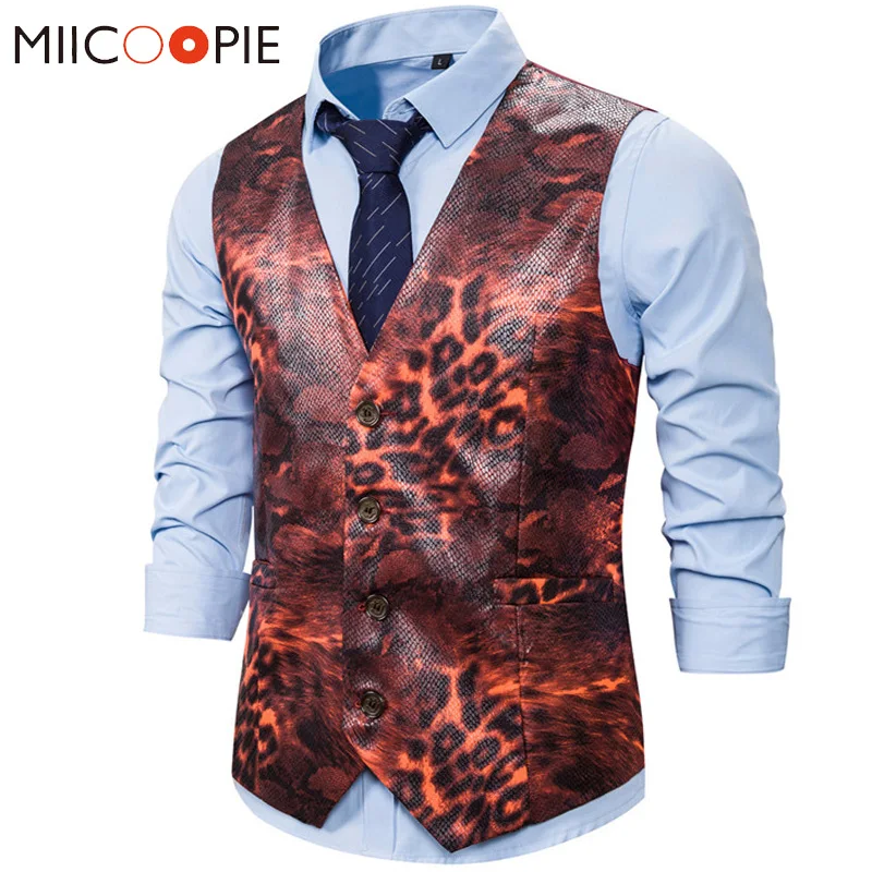 Мужской жилет блестящий Леопардовый с 3D принтом короткое пальто в формальном
