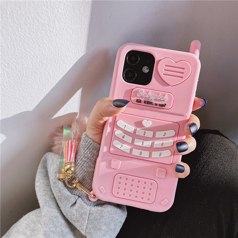 Funda trasera de silicona suave para iphone, carcasa bonita de color rosa con corazón de amor,