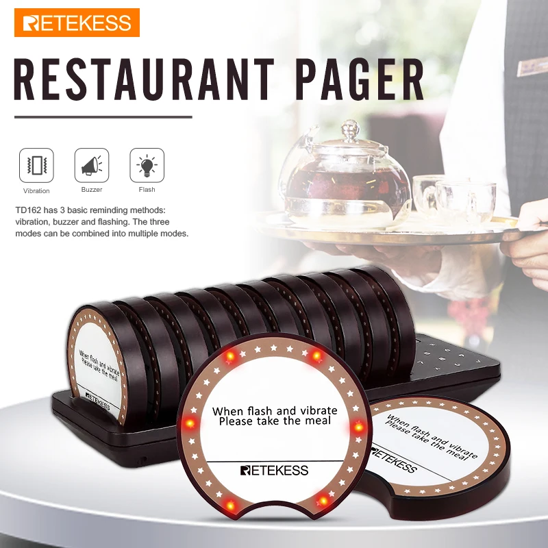 Retekess TD162 Restaurant Pager Wireless Calling Paging System With 10 Coaster Buzzers For Cafe Church Beauty Salon Food Court