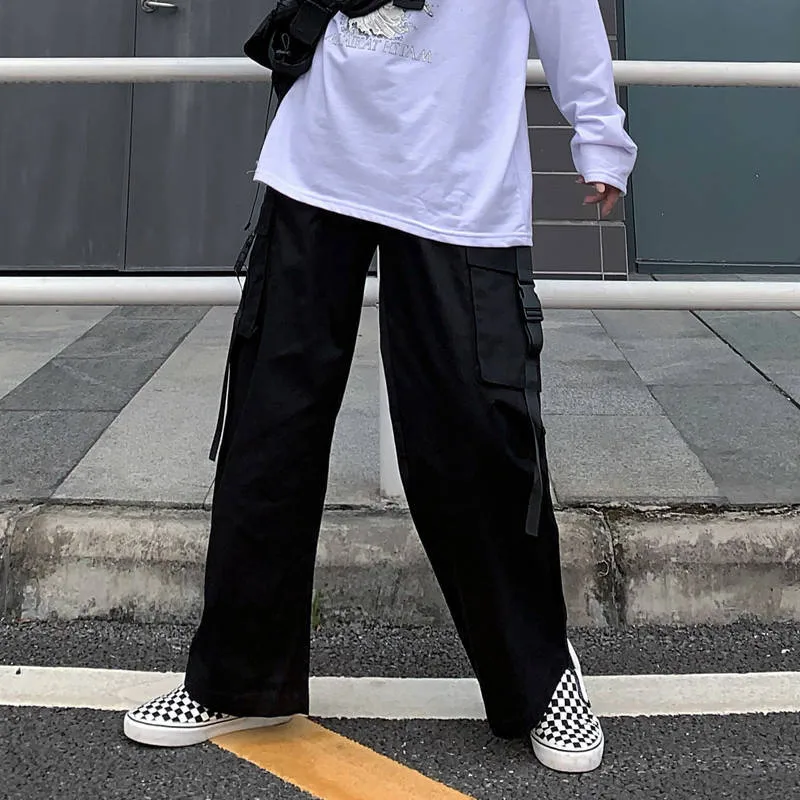 

Black Cargo Pants Streetwear Women Fashion Solid Trousers Girls Casual High Waist Hip Hop Pants Autumn Outwear High Street Pants