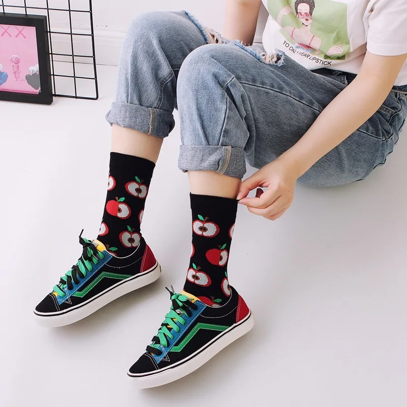 Fashion personality funny long socks ladies casual warm long cotton happy pop hip hop style street tide avocado egg couple socks