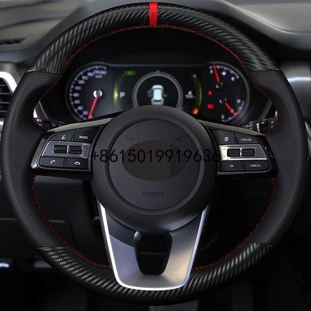 

Car Steering Wheel Cover DIY Carbon Fiber Black Leather For Kia K5 Optima 2019 Cee'd Ceed 2019 Forte Cerato (AU) 2018