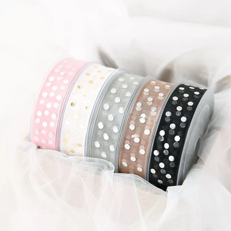 25 мм ленты из органзы с узором в горошек для свадебной вечеринки украшения