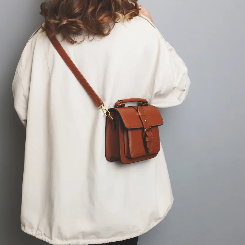 Винтажная квадратная сумка через плечо Сумка с гладкой поверхностью маленькие