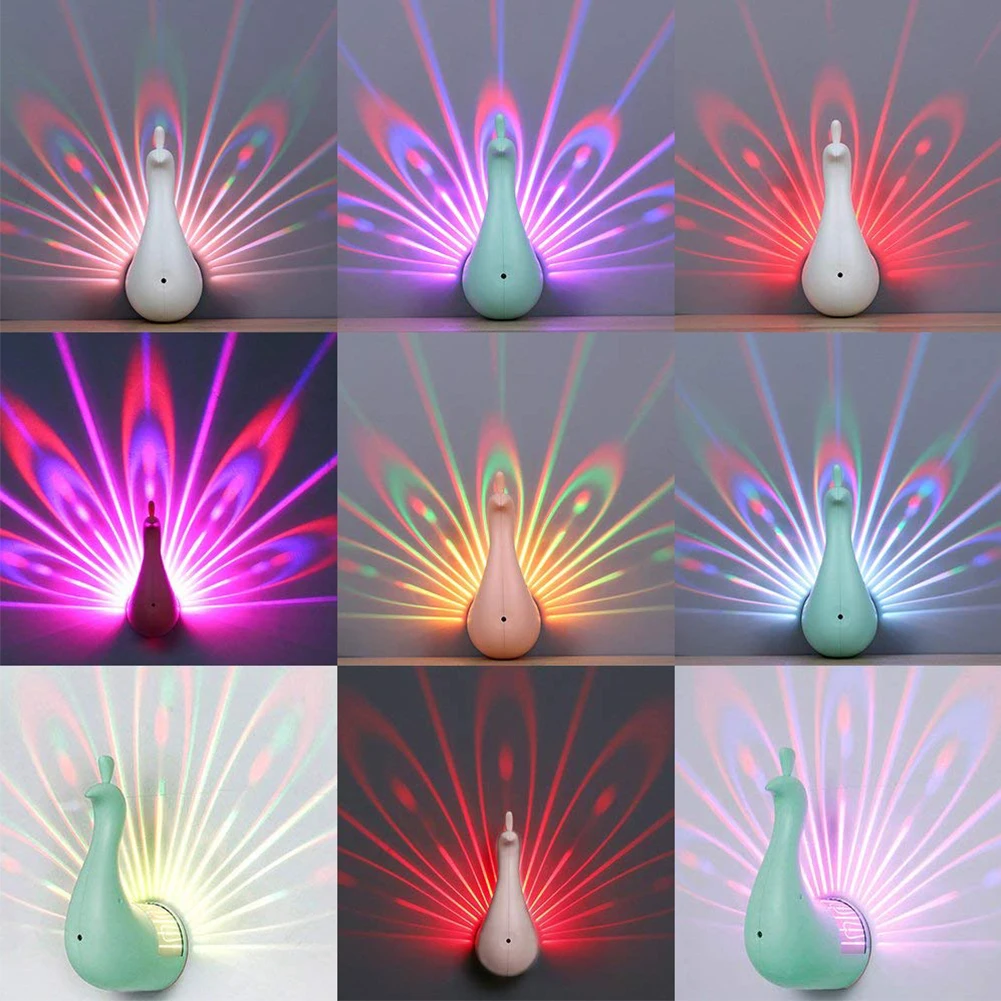 

LED Wall Light Peacock Projection Lamp Remote Control Home Decro Romantic Atmosphere Colorful Corridors Background Night Light